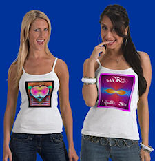 Kiss Me Baby and Fractal Heart Designs on Ladies Spaghetti Tops